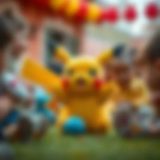 Pikachu engaging in a playful game with children