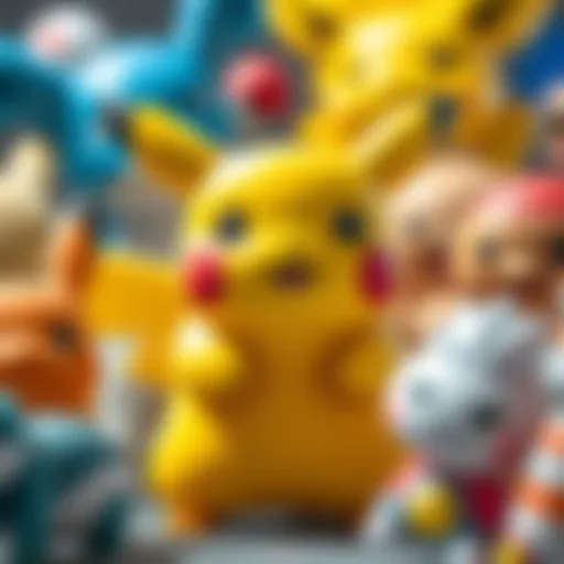 A vibrant illustration of Pikachu surrounded by various Pokémon characters