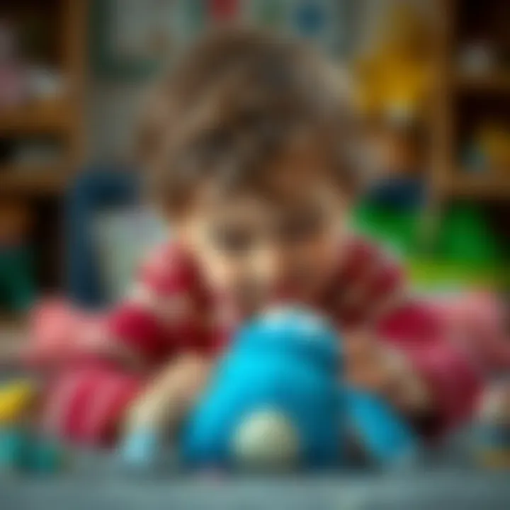 Emotional Engagement in Play A child playing with a plush fabric toy, showcasing emotional engagement.