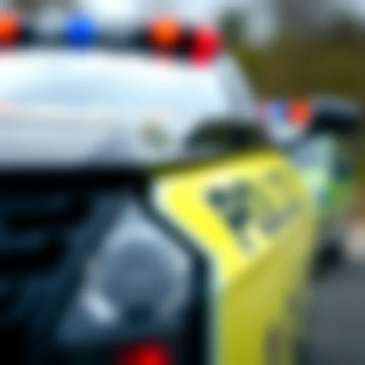 Close-up of a police battery car showcasing its features