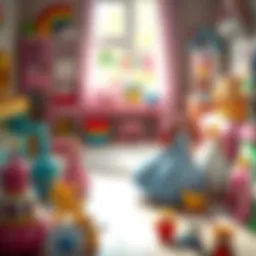 Colorful princess-themed toys displayed in a child's playroom, showcasing creativity and imagination.