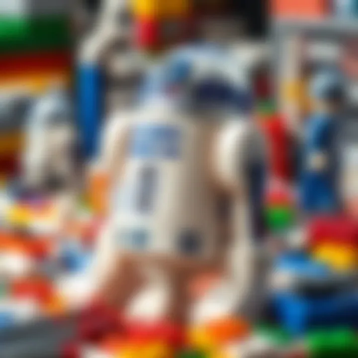 A vibrant arrangement of the R2D2 Lego pieces before assembly.