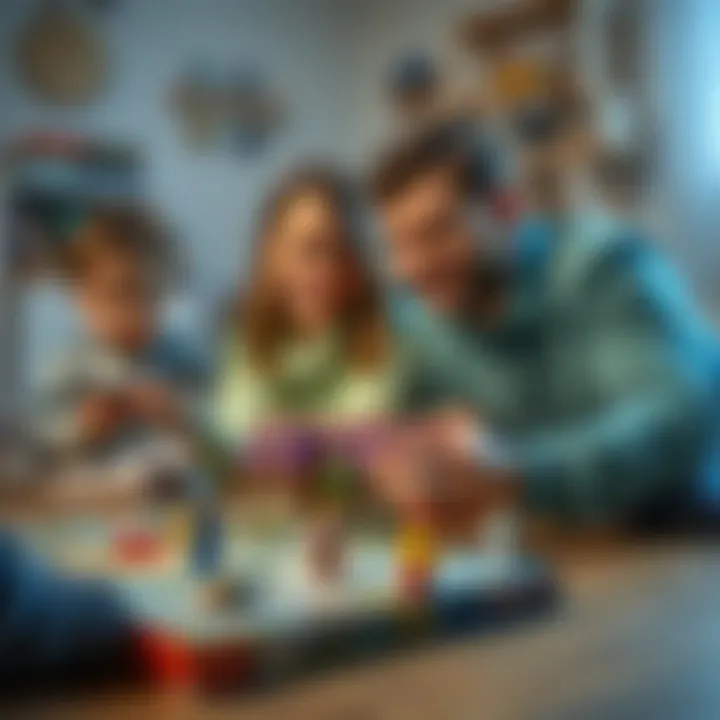 Family enjoying together while solving a puzzle