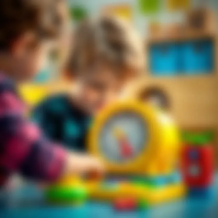 Children engaging with an educational clock toy