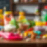 Colorful slime ingredients arranged on a table