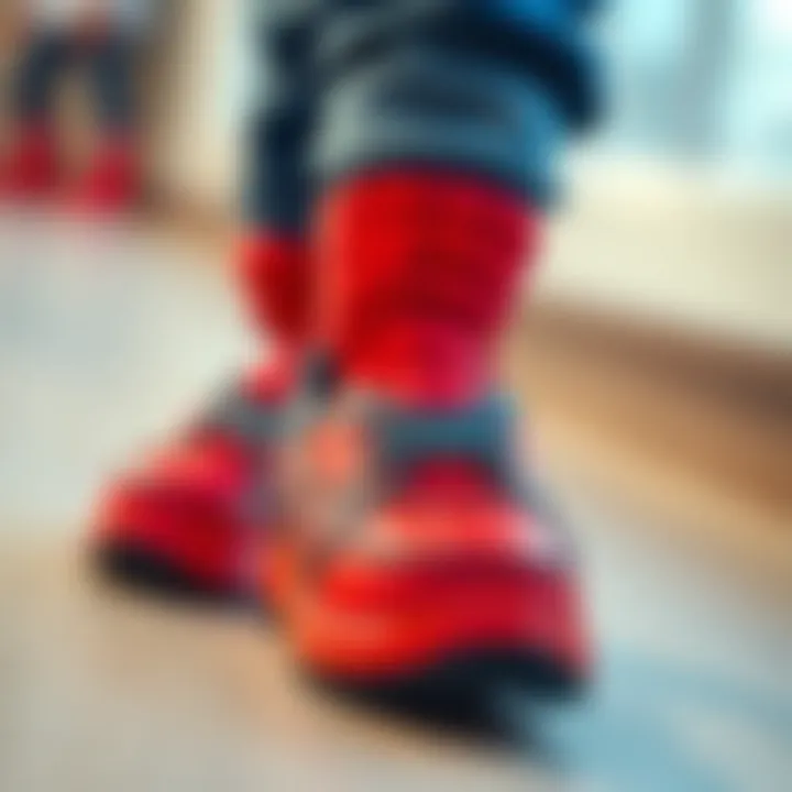 Comfort and Style in Spiderman Shoes Child's feet in Spiderman shoes, showcasing comfort