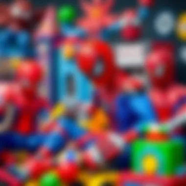 A vibrant assortment of Spider-Man themed toys and games