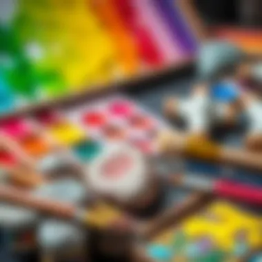 Colorful Art Supplies for Stone Painting Art supplies for stone painting including paints and brushes