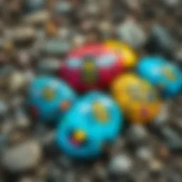 Vibrantly painted rocks showcasing bee designs