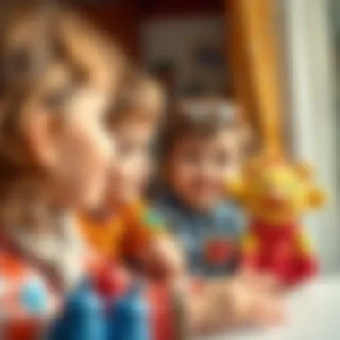 Children engaging with educational puppet characters.