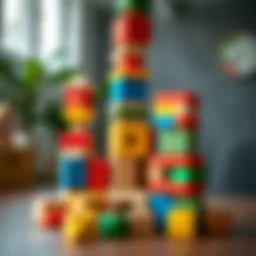 Colorful wooden blocks arranged in a tower