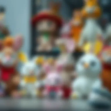 Variety of bunny plush toys on display