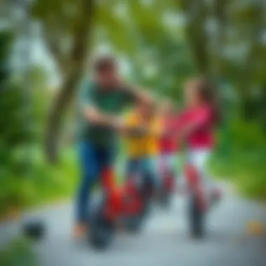 Learning from the Experts An instructor guiding children on unicycling techniques