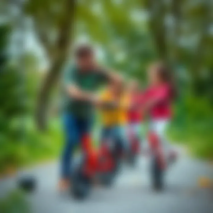 Learning from the Experts An instructor guiding children on unicycling techniques