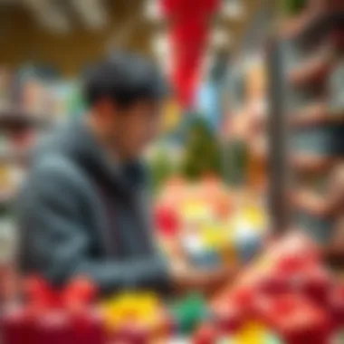 A thoughtful parent selecting a gift from a store