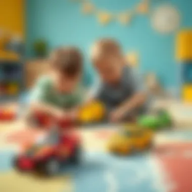 Children Engaging in Imaginative Play Children playing with toy cars on a colorful mat