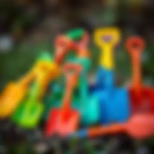 Variety of Colorful Toy Shovels Colorful toy shovels for children's outdoor play
