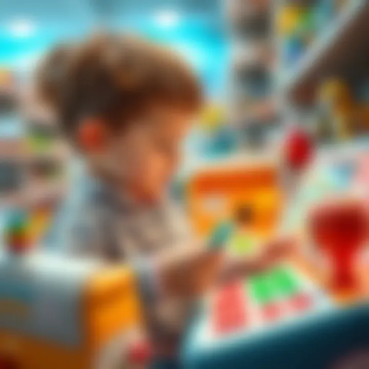 A child engaged with interactive learning materials in a store