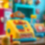 Colorful toy cash register with voice features