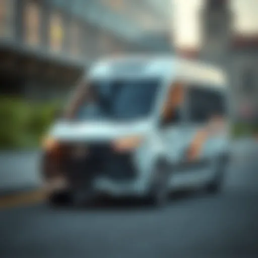 Detailed view of a modern transporter vehicle showcasing its sleek design