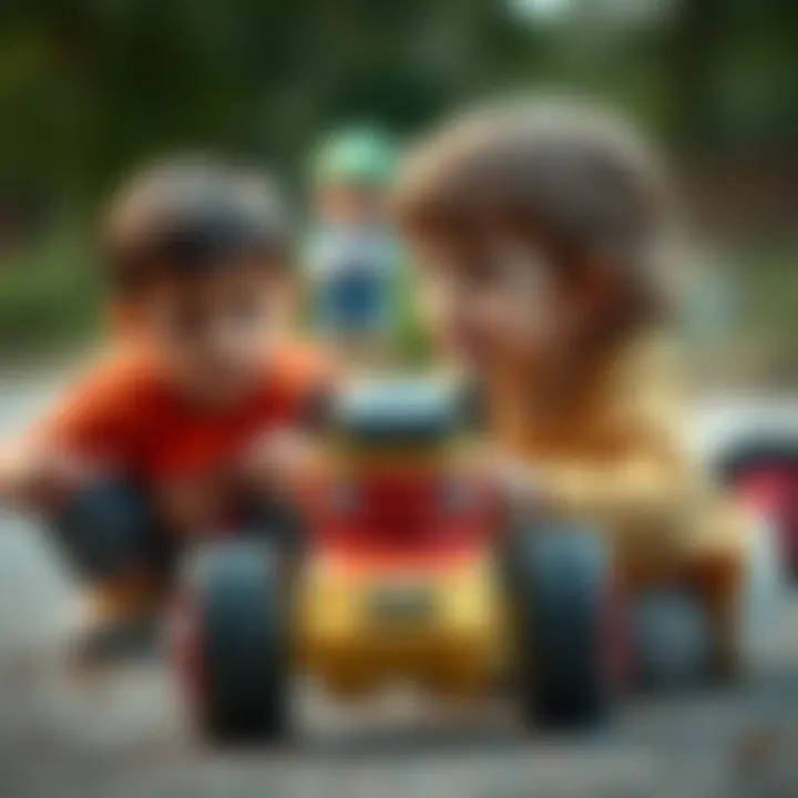 Children engaging in play with a remote-controlled vehicle