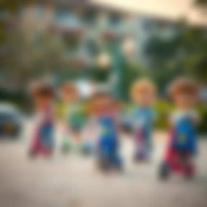 A group of children playing with their scooters