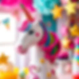 Colorful unicorn-themed birthday decorations