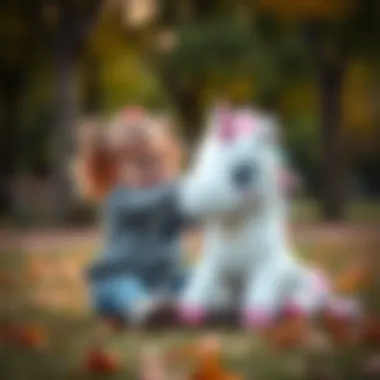 Joyful Playtime with Unicorn Plush Toy Child playing with a unicorn plush toy in the park