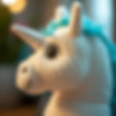 Detailed Textures of a Unicorn Plush Toy Close-up of a unicorn plush toy's details and textures