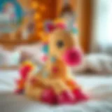 Colorful Unicorn Plush Toy Colorful unicorn plush toy on a bed