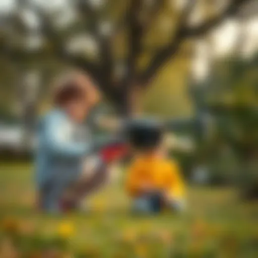 Children flying a remote-controlled drone in a park