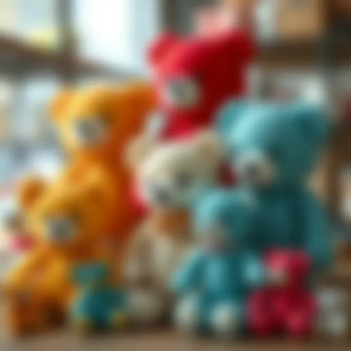 A collection of amigurumi bears in different sizes and colors demonstrating market variety.