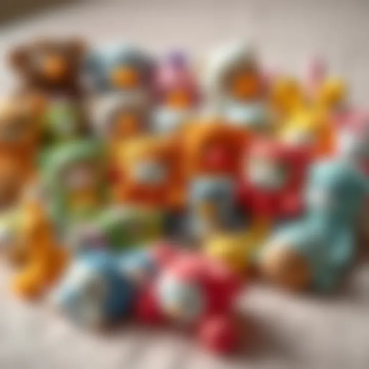 Diversity of Plush Fabric Toys Various types of plush fabric toys arranged on a soft surface.