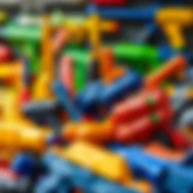 Various types of water guns displayed together