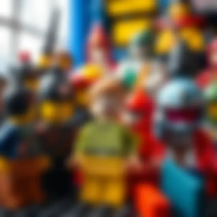 A collection of rare and vintage Lego figures displayed artistically for collectors