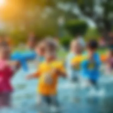 Children enjoying water gun play in the park